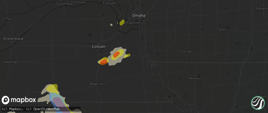 Hail map in Dunbar, NE on July 3, 2026