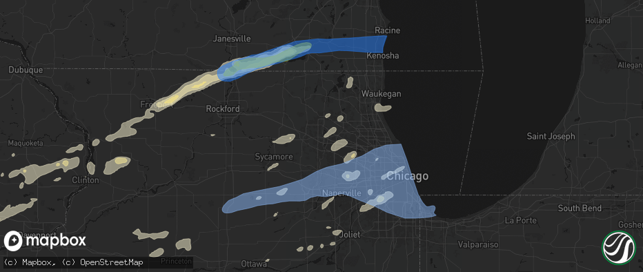Hail map in Dundee, IL on July 3, 2026