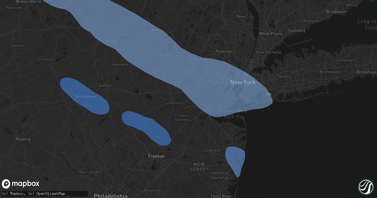 Hail map in Dunellen, NJ on July 3, 2026