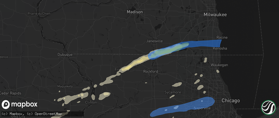 Hail map in Durand, IL on July 3, 2026