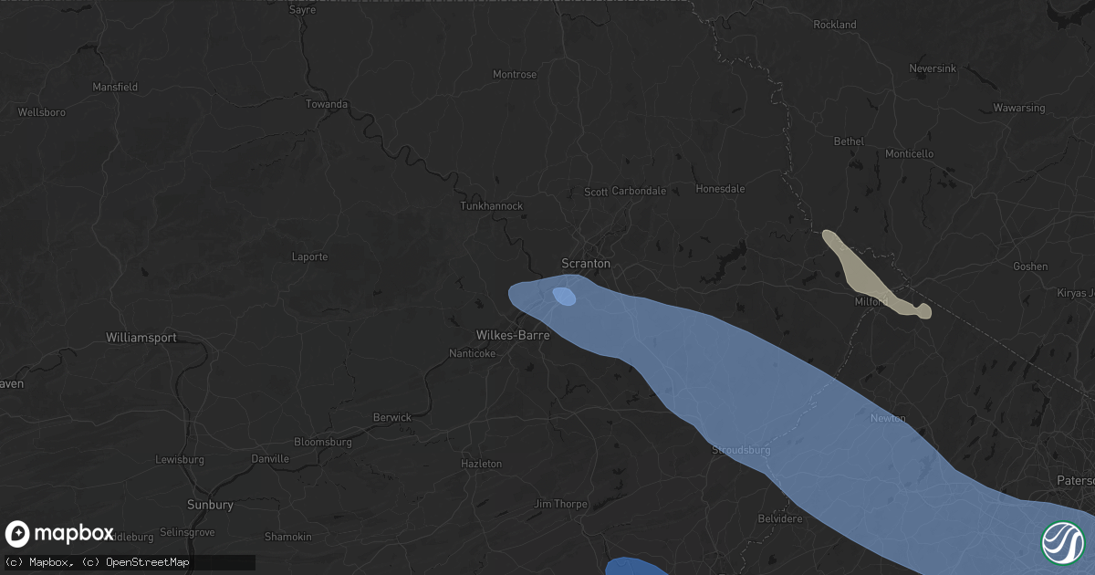 Hail map in Duryea, PA on July 3, 2026