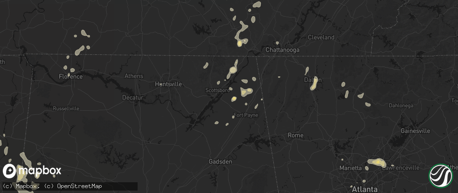 Hail map in Dutton, AL on July 3, 2026