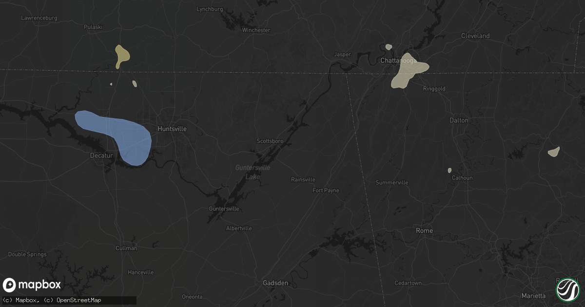Hail map in Dutton, AL on July 3, 2026