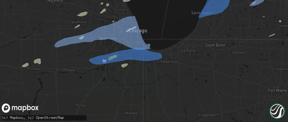 Hail map in Dyer, IN on July 3, 2026