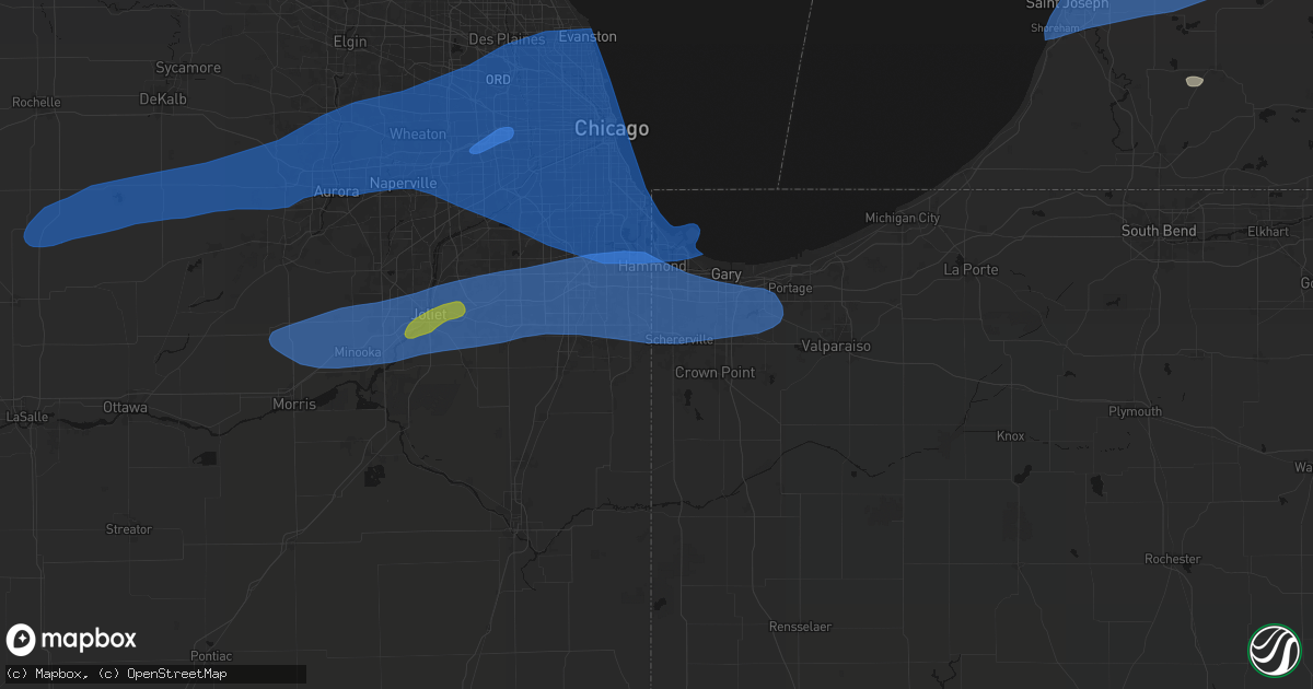 Hail map in Dyer, IN on July 3, 2026
