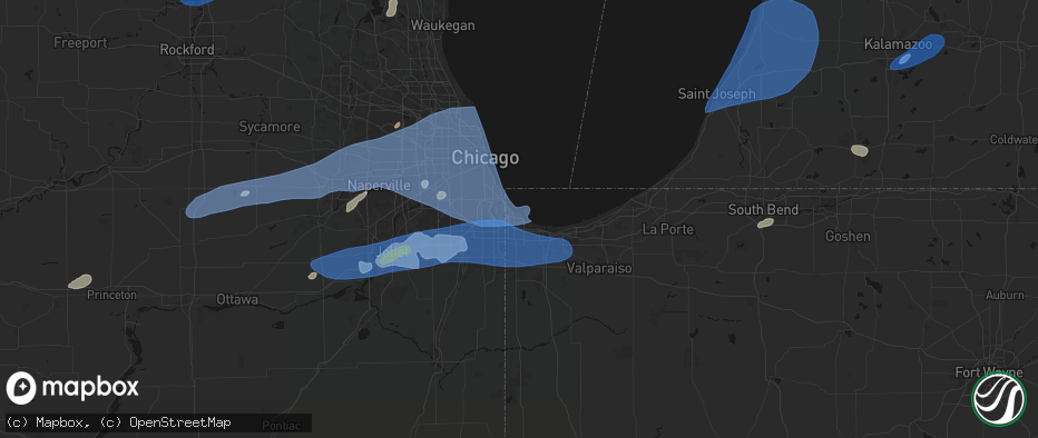 Hail map in East Chicago, IN on July 3, 2026