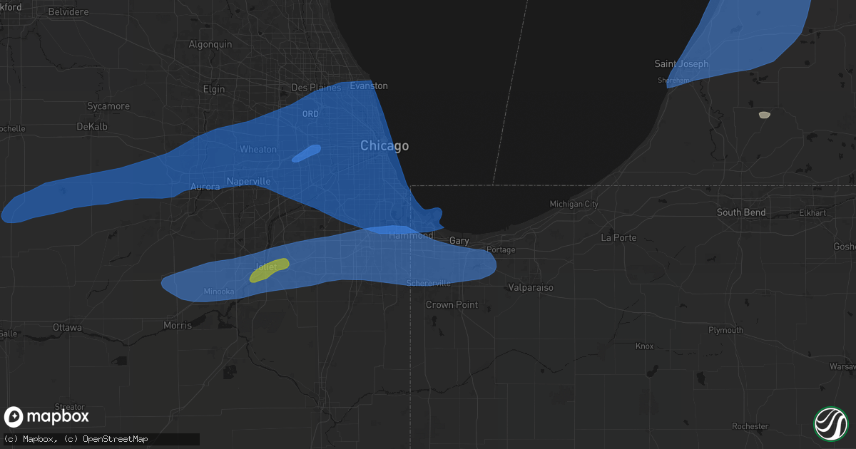 Hail map in East Chicago, IN on July 3, 2026