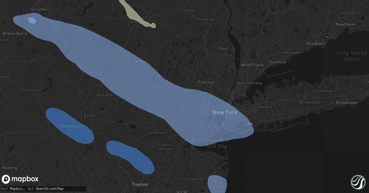 Hail map in East Hanover, NJ on July 3, 2026
