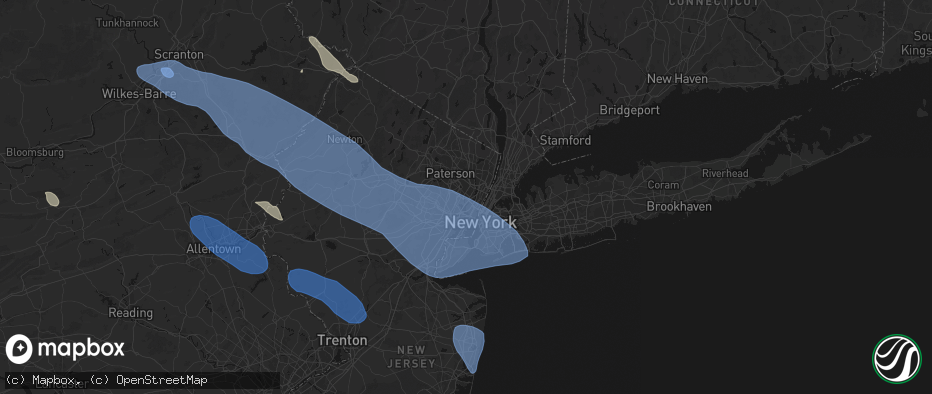 Hail map in East Rutherford, NJ on July 3, 2026