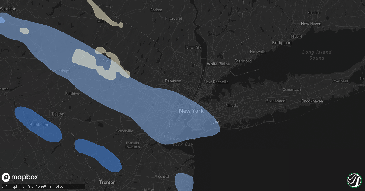 Hail map in East Rutherford, NJ on July 3, 2026