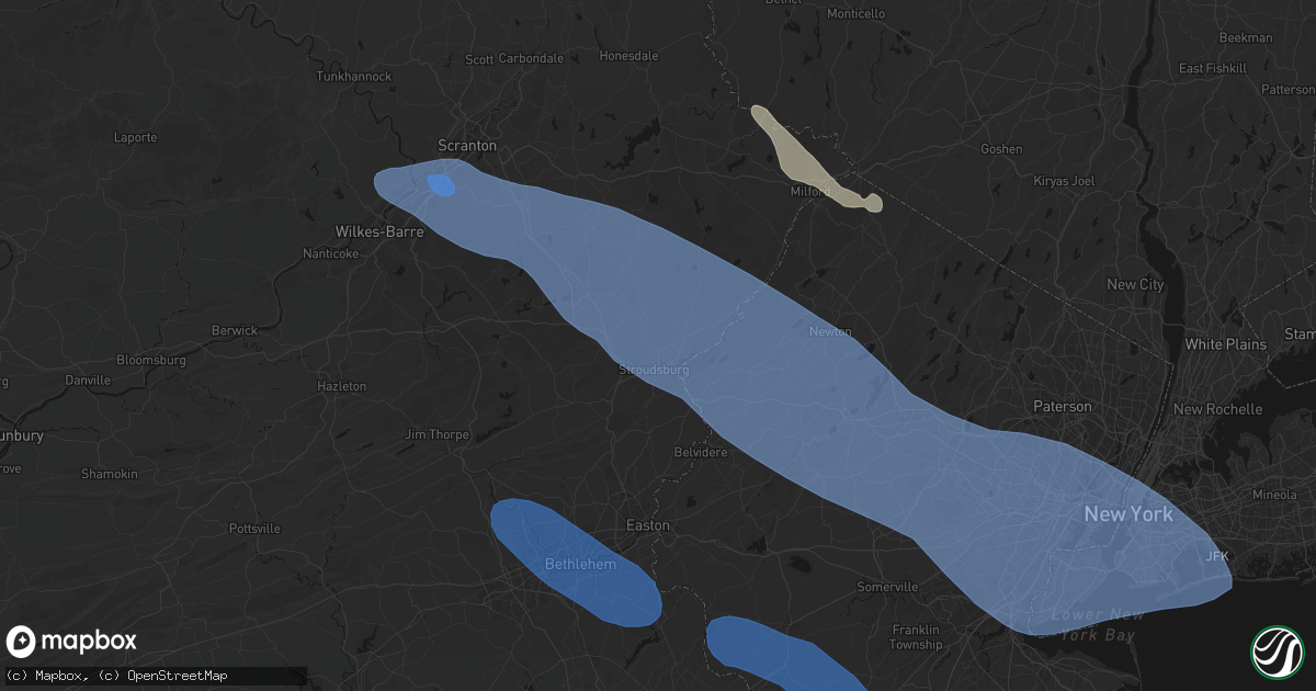 Hail map in East Stroudsburg, PA on July 3, 2026