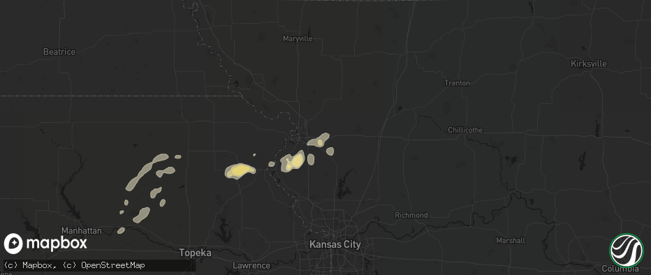 Hail map in Easton, MO on July 3, 2026