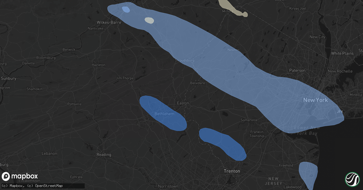 Hail map in Easton, PA on July 3, 2026