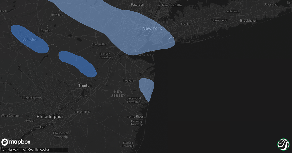 Hail map in Eatontown, NJ on July 3, 2026