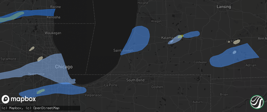 Hail map in Eau Claire, MI on July 3, 2026