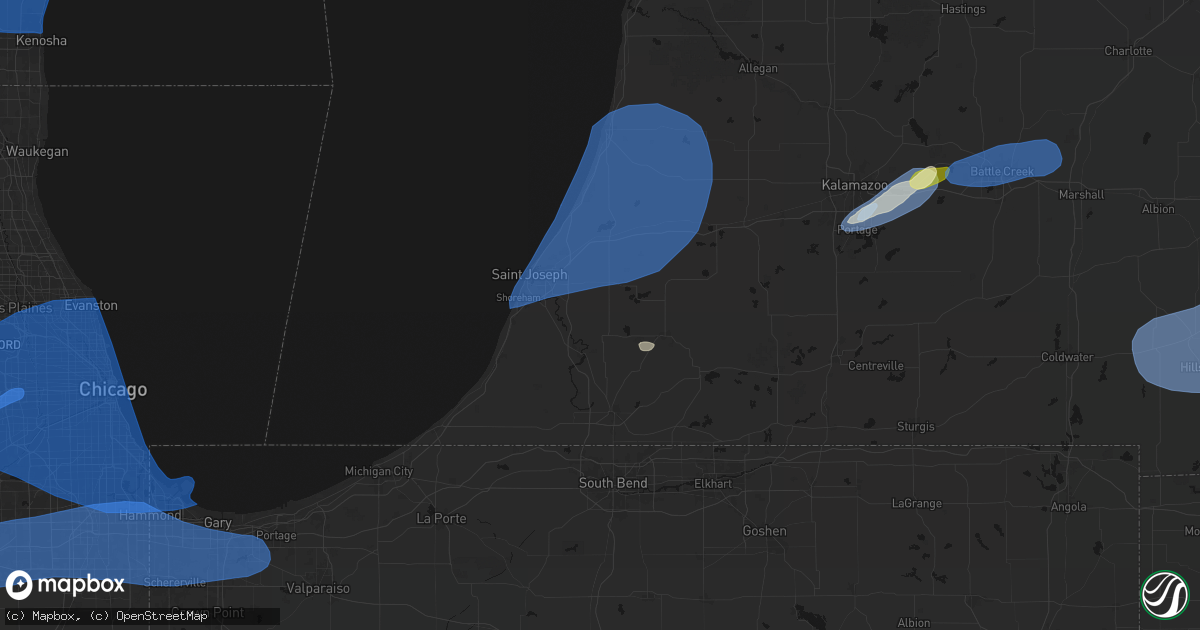 Hail map in Eau Claire, MI on July 3, 2026