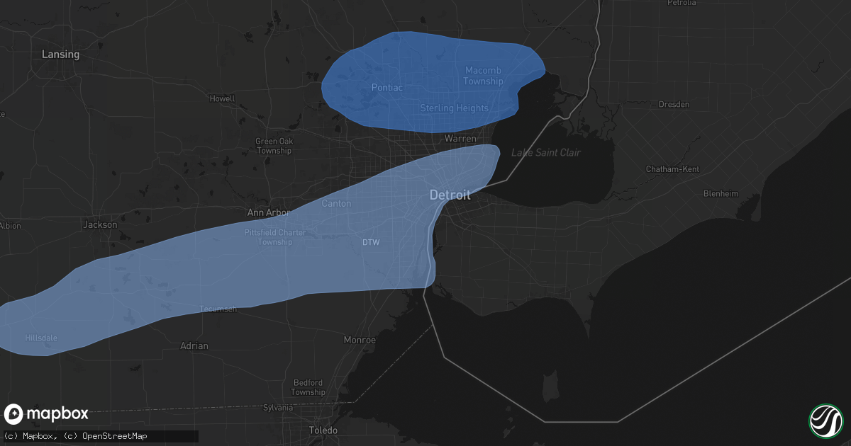 Hail map in Ecorse, MI on July 3, 2026