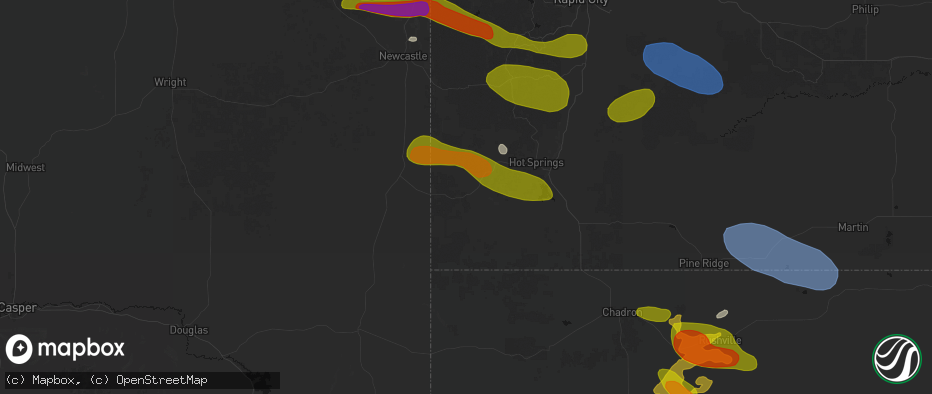 Hail map in Edgemont, SD on July 3, 2026