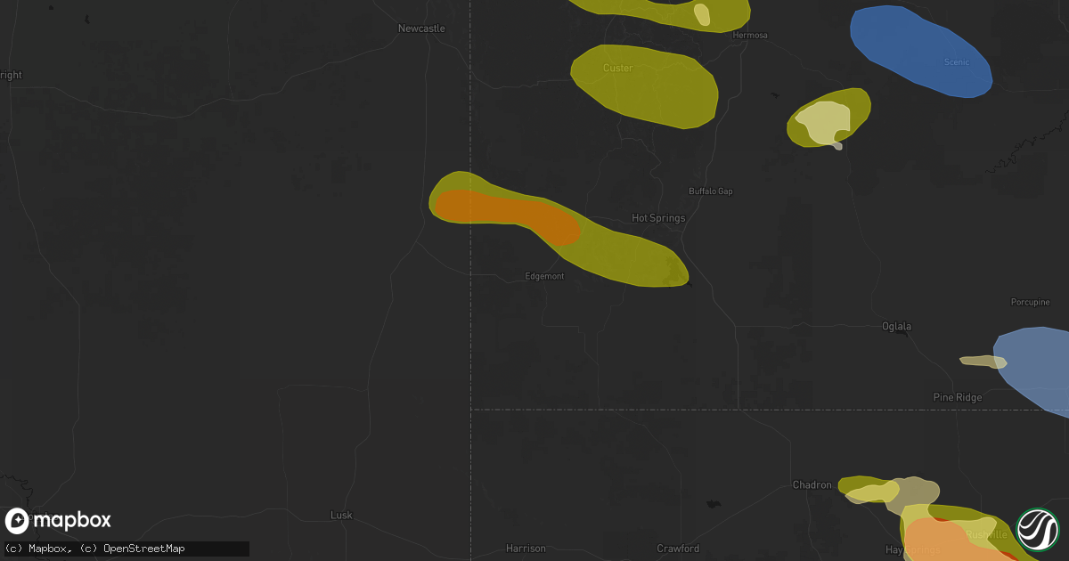 Hail map in Edgemont, SD on July 3, 2026