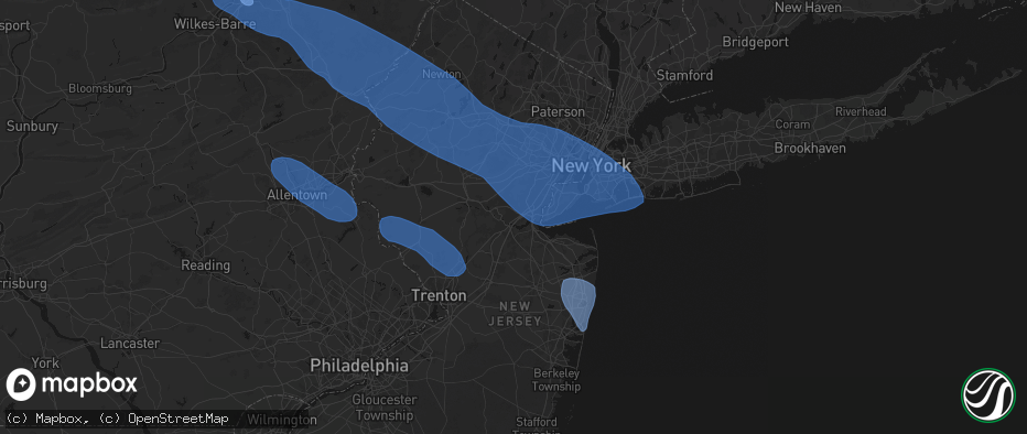 Hail map in Edison, NJ on July 3, 2026