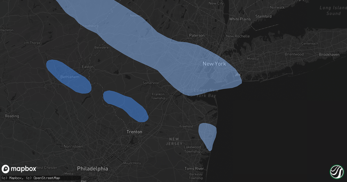 Hail map in Edison, NJ on July 3, 2026