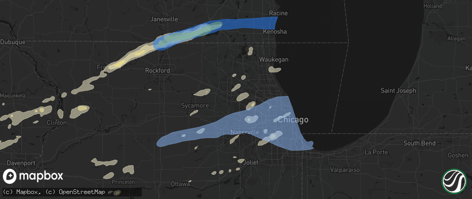 Hail map in Elgin, IL on July 3, 2026