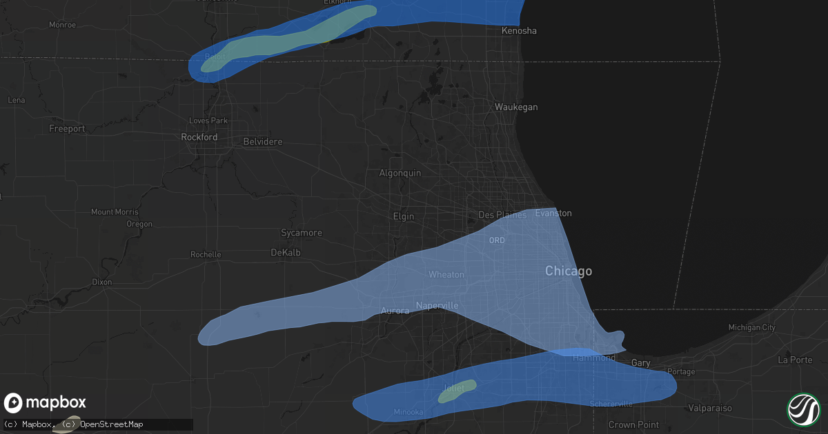 Hail map in Elgin, IL on July 3, 2026