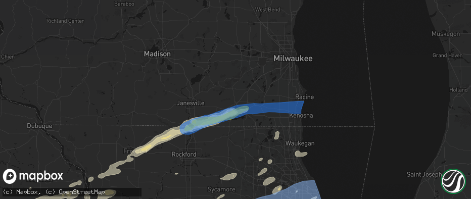 Hail map in Elkhorn, WI on July 3, 2026