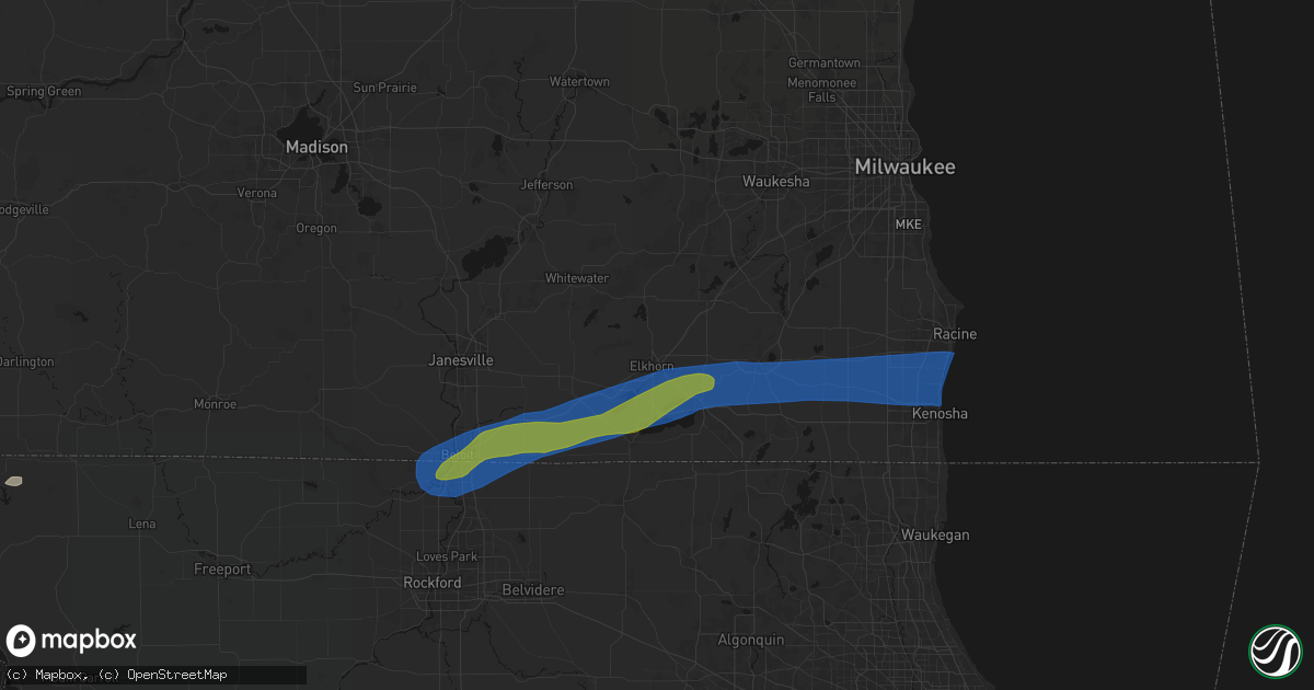 Hail map in Elkhorn, WI on July 3, 2026