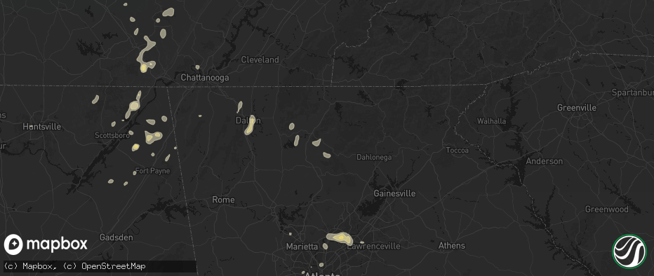Hail map in Ellijay, GA on July 3, 2026