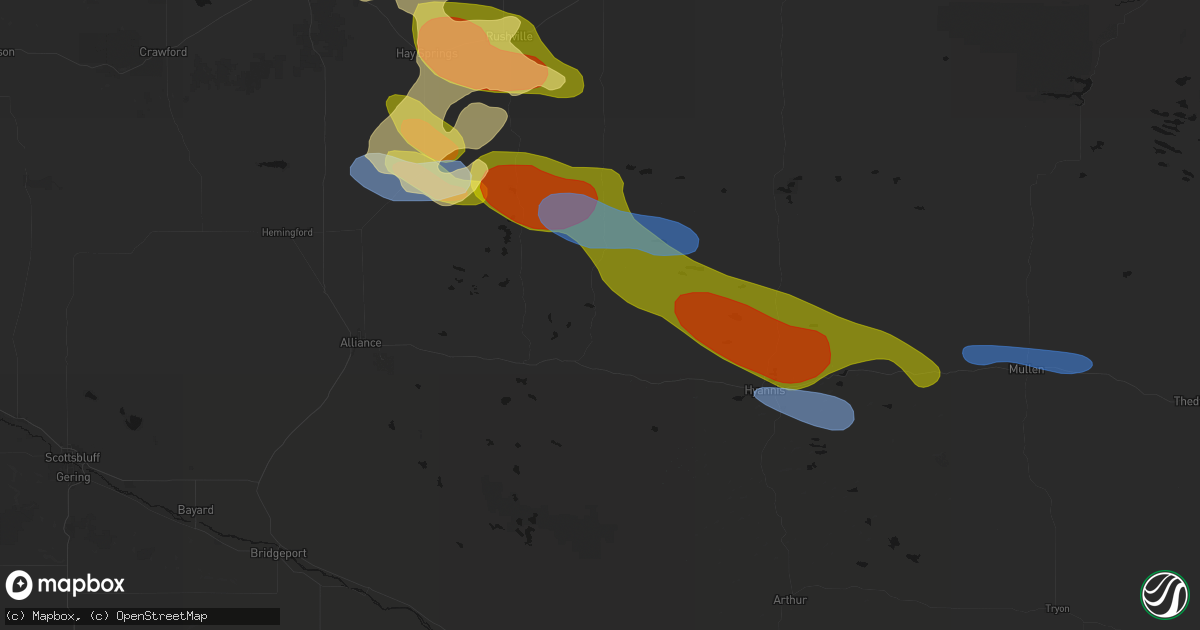 Hail map in Ellsworth, NE on July 3, 2026