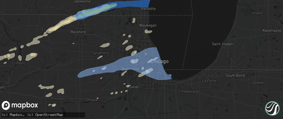 Hail map in Elmhurst, IL on July 3, 2026