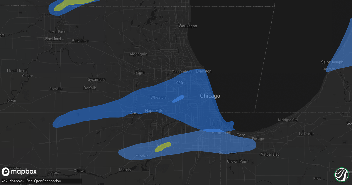 Hail map in Elmhurst, IL on July 3, 2026