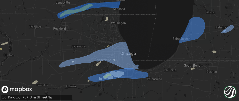 Hail map in Elmwood Park, IL on July 3, 2026