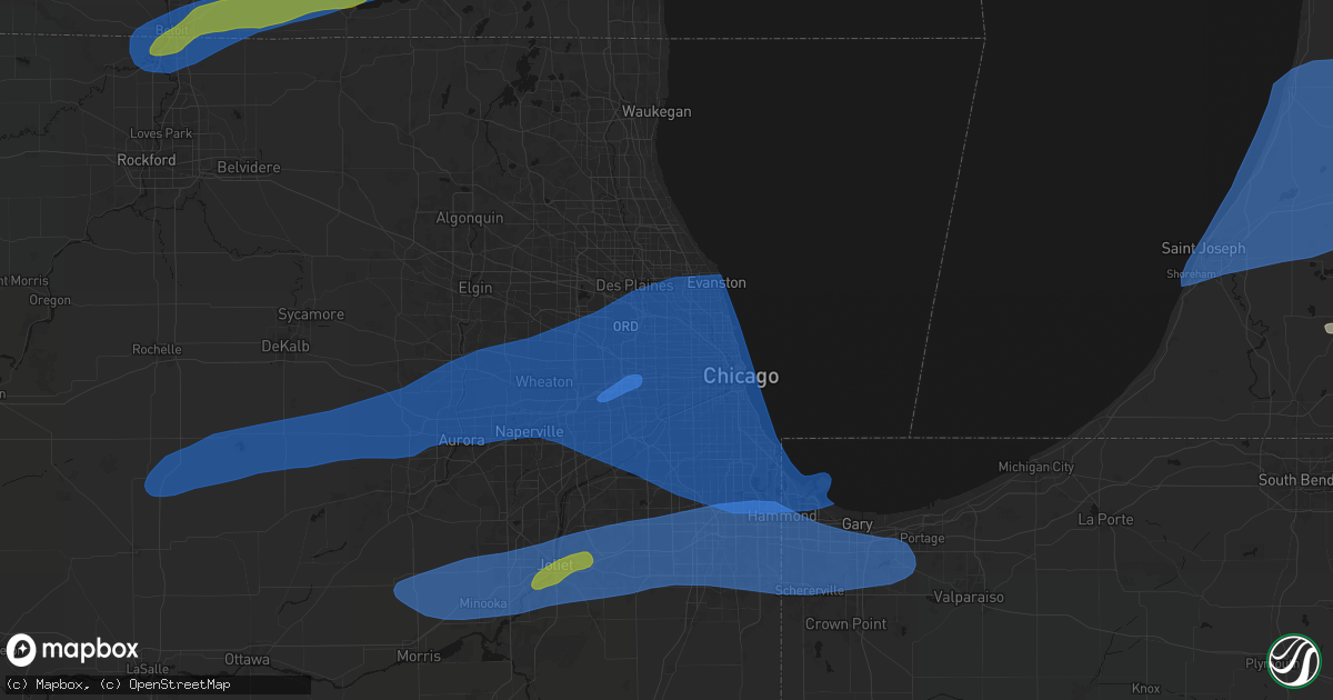 Hail map in Elmwood Park, IL on July 3, 2026