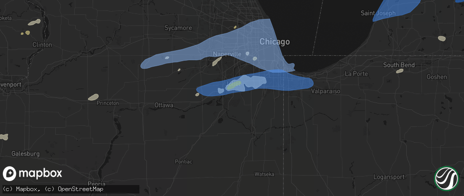 Hail map in Elwood, IL on July 3, 2026