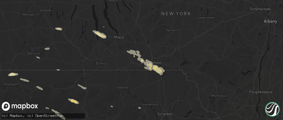 Hail map in Endicott, NY on July 3, 2026