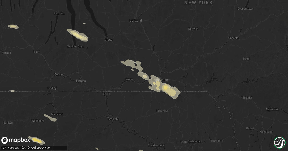 Hail map in Endicott, NY on July 3, 2026