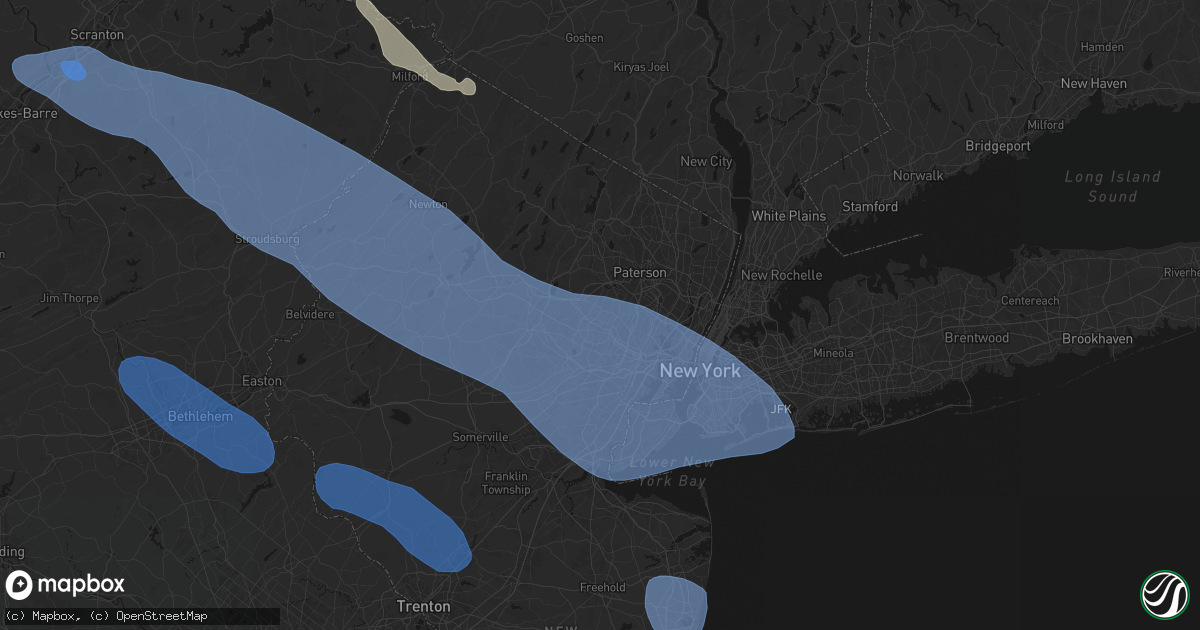 Hail map in Essex Fells, NJ on July 3, 2026