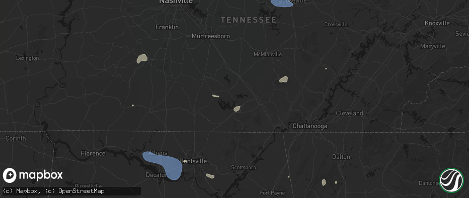 Hail map in Estill Springs, TN on July 3, 2026