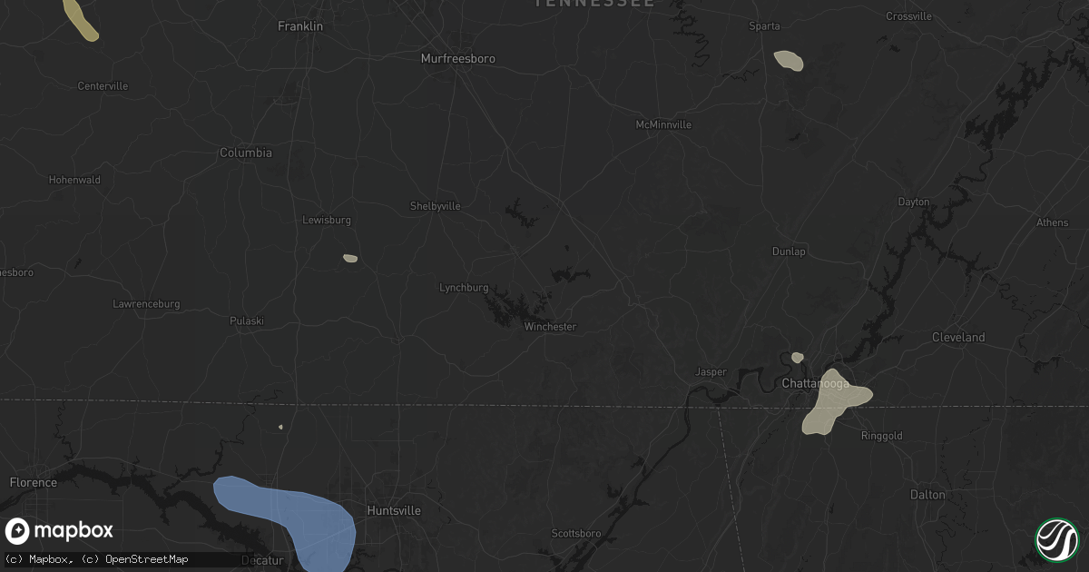 Hail map in Estill Springs, TN on July 3, 2026