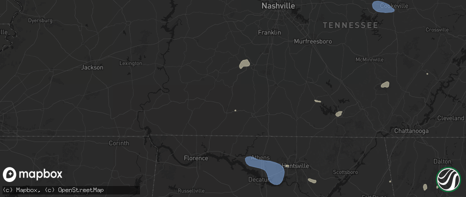 Hail map in Ethridge, TN on July 3, 2026