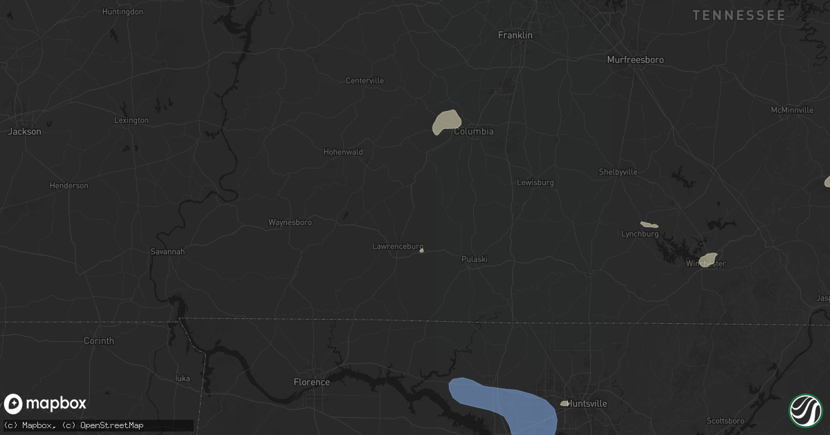 Hail map in Ethridge, TN on July 3, 2026