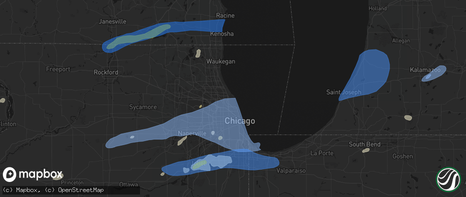 Hail map in Evanston, IL on July 3, 2026