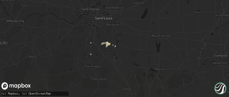 Hail map in Evansville, IL on July 3, 2026