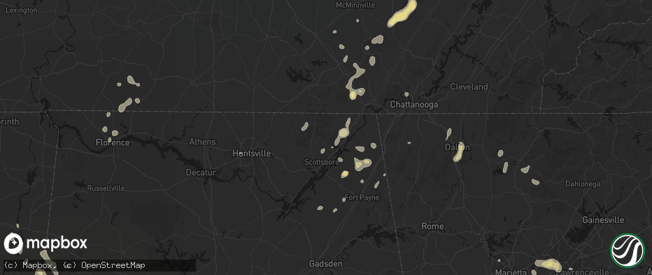 Hail map in Fackler, AL on July 3, 2026