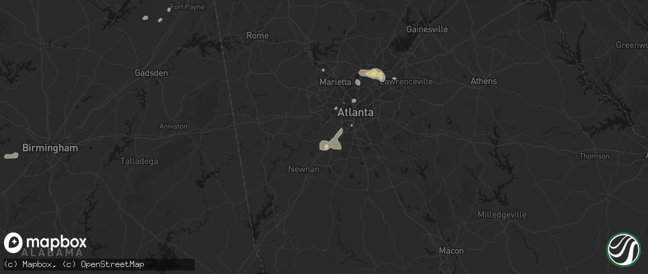 Hail map in Fairburn, GA on July 3, 2026