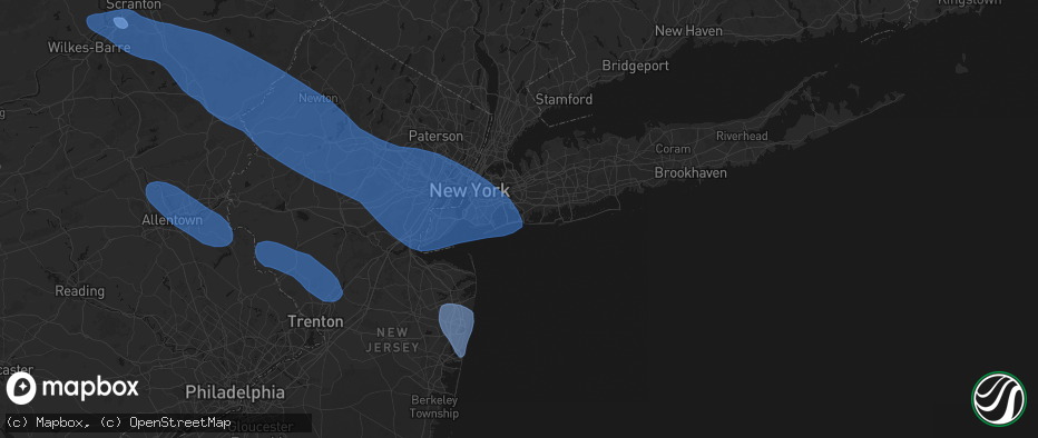 Hail map in Far Rockaway, NY on July 3, 2026