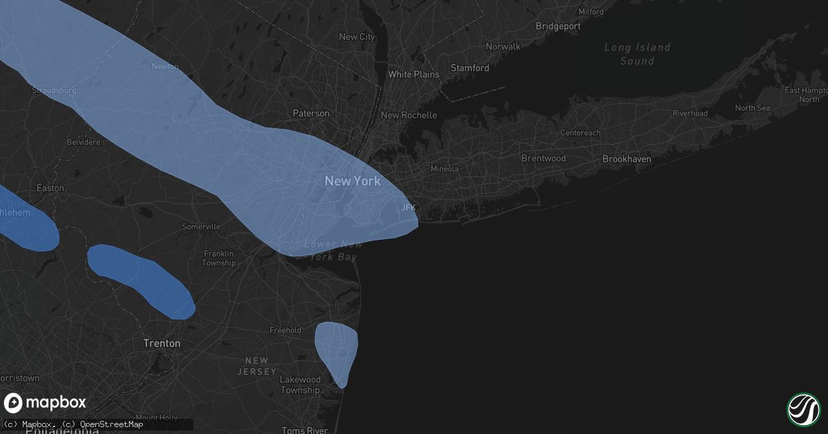 Hail map in Far Rockaway, NY on July 3, 2026