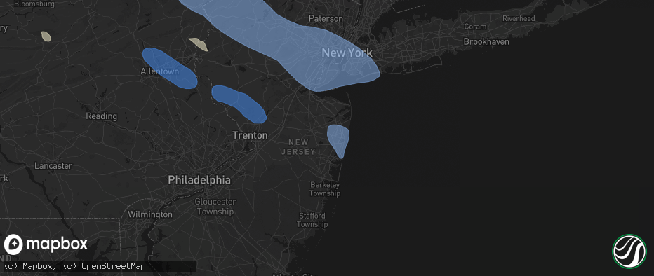 Hail map in Farmingdale, NJ on July 3, 2026